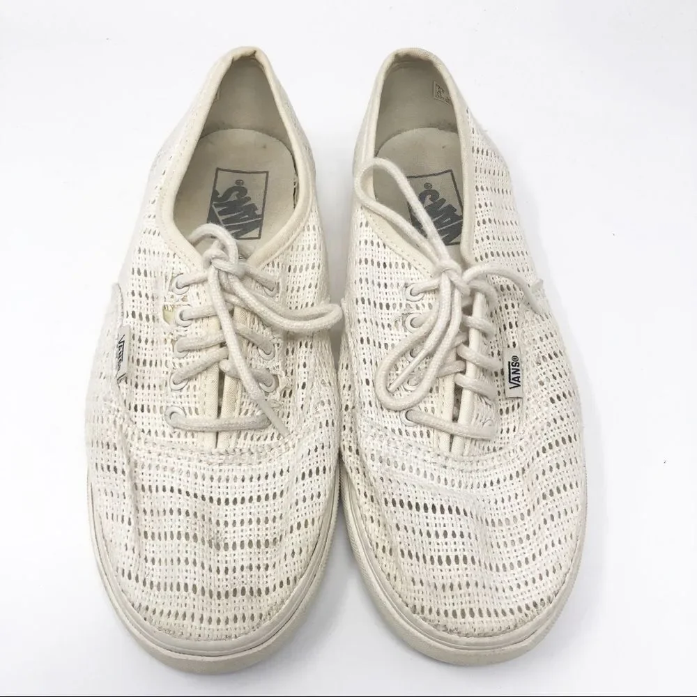 VANS | Cream Ivory Knit Lace Up Tie Sneakers Tennis Shoes Women’s Size 8 - Picture 4 of 13